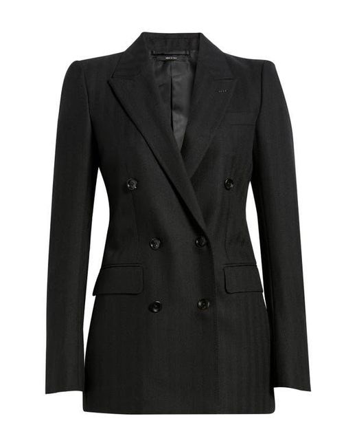 Tom Ford Black Sharp Herringbone Double Breasted Virgin Wool Jacket