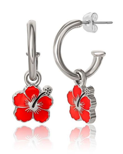 Disney White Lilo & Stitch Jewelry Set, Flower Charm Hoop Earrings, 16+3 Necklace