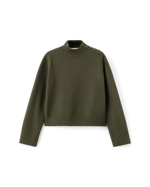 Mango Green Shoulder Button Mock Neck Sweater