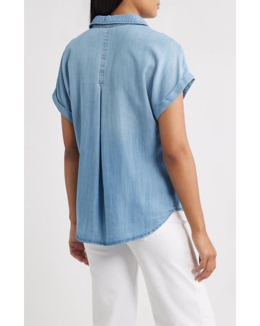 Bella Dahl Blue Washed Chambray Short Sleeve Button-Up Shirt