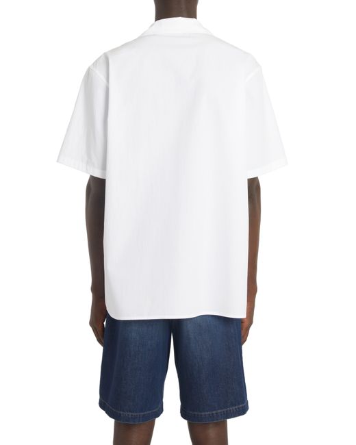Valentino White Logo Patch Cotton Poplin Camp Shirt for men