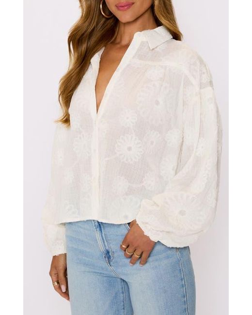 Vici Collection White Marley Floral Jacquard Long Sleeve Button-Up Shirt