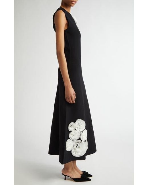 Lela Rose Rosette Embellished Sleeveless Milano Knit Dress