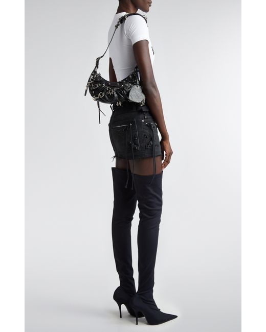 Balenciaga Black Extra Small Le Cagole Spikes Lambskin Leather Shoulder Bag