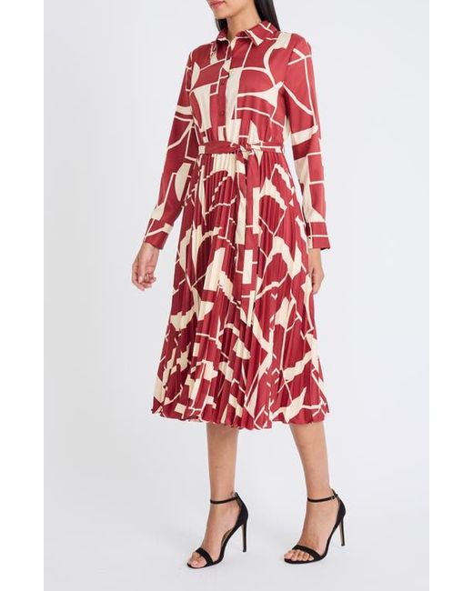 Maggy London Red Long Sleeve Midi Shirtdress