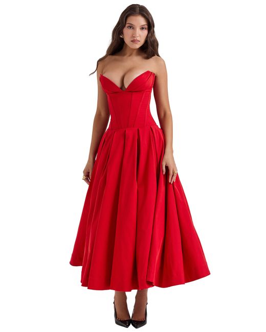 House Of Cb Red Lady Strapless Midi Dress
