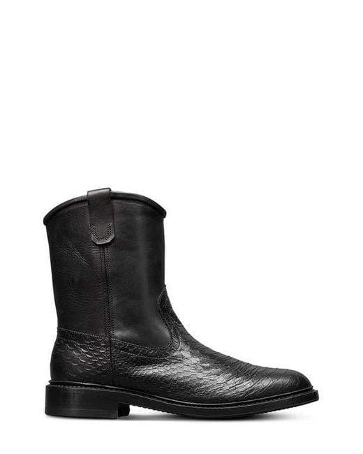 Allen Edmonds Black Dallas Roper Low Croc Embossed Western Boot for men