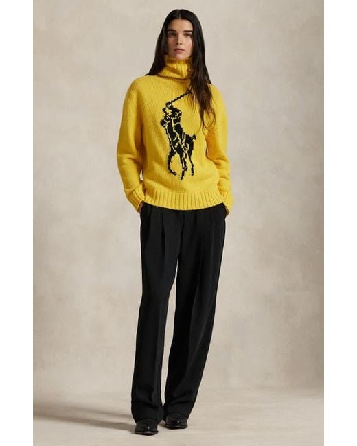 Polo Ralph Lauren Yellow Big Pony Turtleneck Wool Sweater