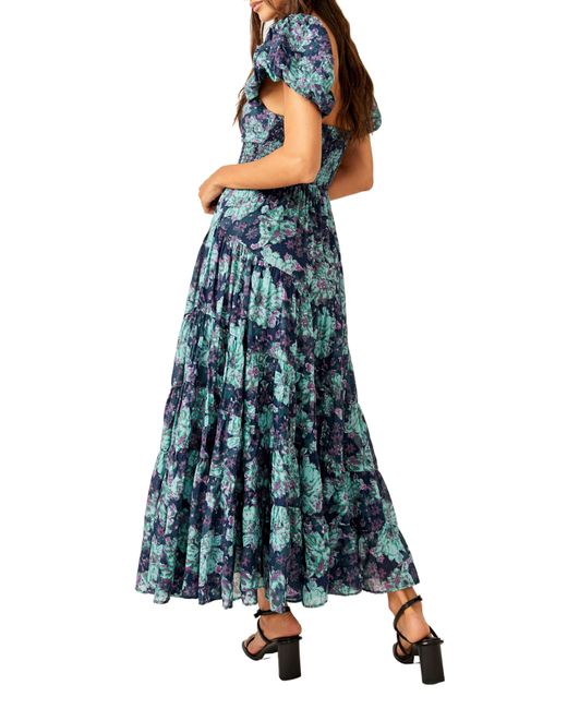 Free People Blue Sundrenched Floral Tiered Maxi Sundress