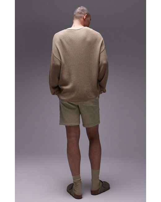Topman Gray Textured Cotton Drawstring Shorts for men