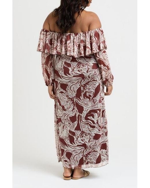 FASHION-SZN CURVE Brown Curve Ruffle Bardot Midaxi Dress