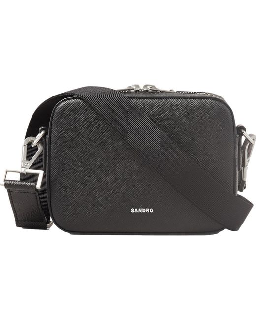 Sandro Black Small Reconstituted Leather Bag for men