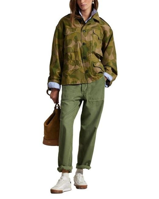 Polo Ralph Lauren Green Geo Print Cotton Twill Field Jacket