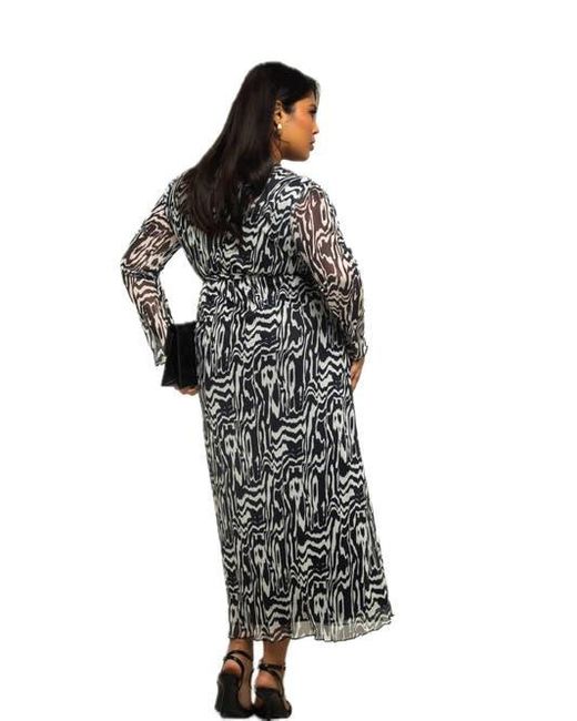 FASHION-SZN CURVE Black Long Sleeve Monochrome Print Midi Dress