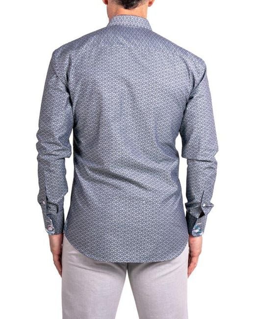 Maceoo Blue Einstein Ascension0038 Geo Print Cotton Button-Up Shirt for men