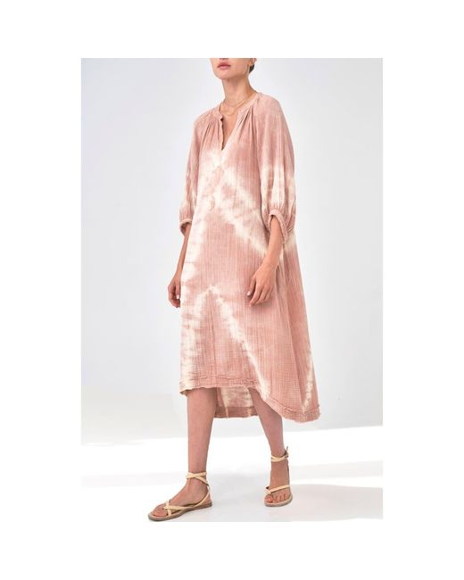 ocean + main Pink Tie Dye Gauze Dress With Pockets