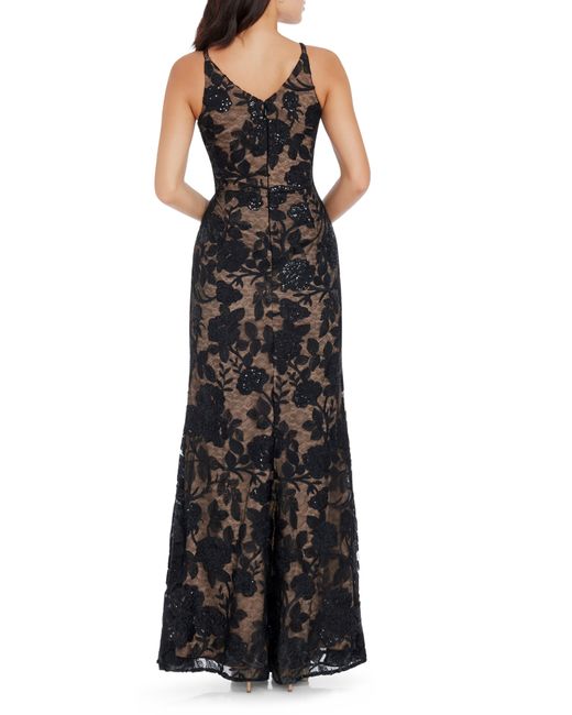 Dress the Population Black Sharon Floral Sequin Sleeveless Mermaid Gown
