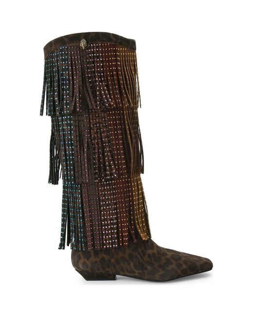 Kurt Geiger Black Crystal Embellished Fringe Western Boot