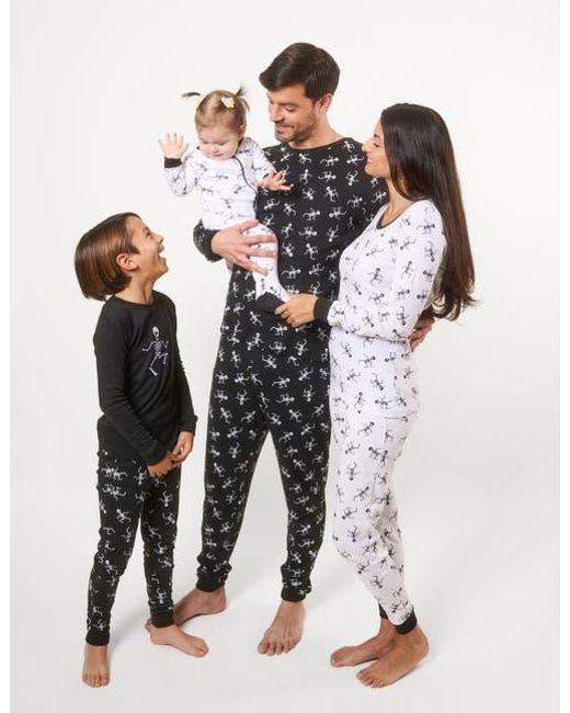 Leveret Black Cotton Matching Family Halloween Pajamas, Skeleton & Skull Prints for men