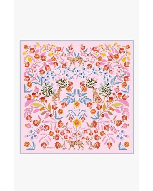 Jessie Zhao New York Pink Double Sided Wool Silk Scarf Of Blossom Jungle