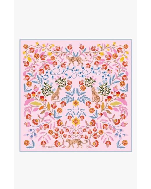Jessie Zhao New York Pink Double Sided Wool Silk Scarf Of Blossom Jungle