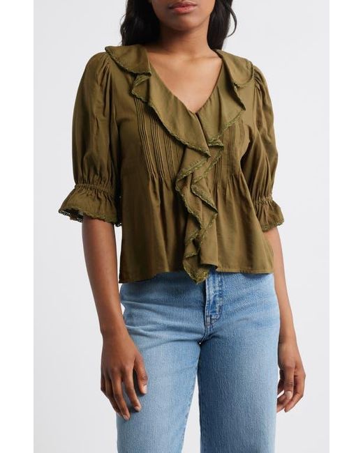 Madewell Green Ruffled Puff-Sleeve Top