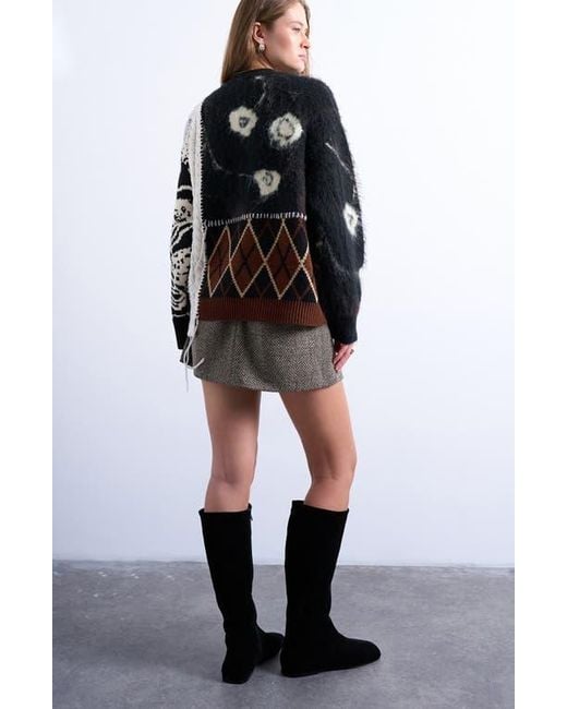 TOPSHOP Black Patchwork Intarsia & Argyle Sweater