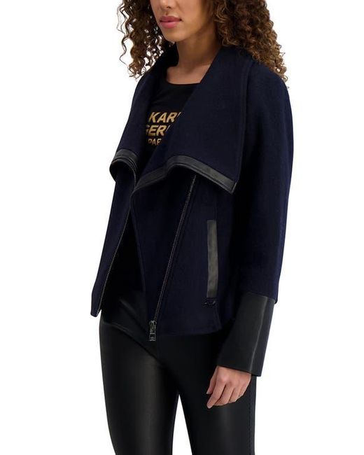 Karl Lagerfeld Blue Wool Blend & Faux Leather Asymmetric Jacket