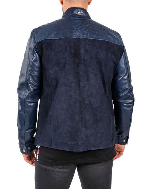 Maceoo Blue Pythonshield Snakeskin Embossed Leather Jacket for men