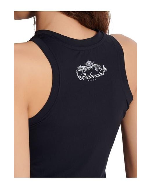 Balmain Black Leopard Print Tank Top