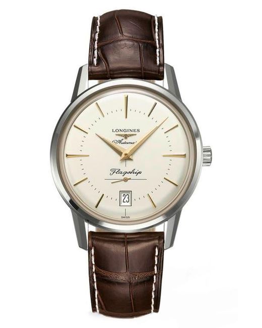 Longines Metallic Heritage Flagship Automatic Leather Strap Watch for men