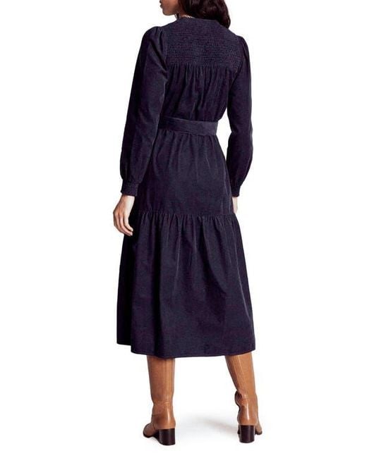 Boden Blue Cecily Belted Long Sleeve Cotton Corduroy Midi Dress