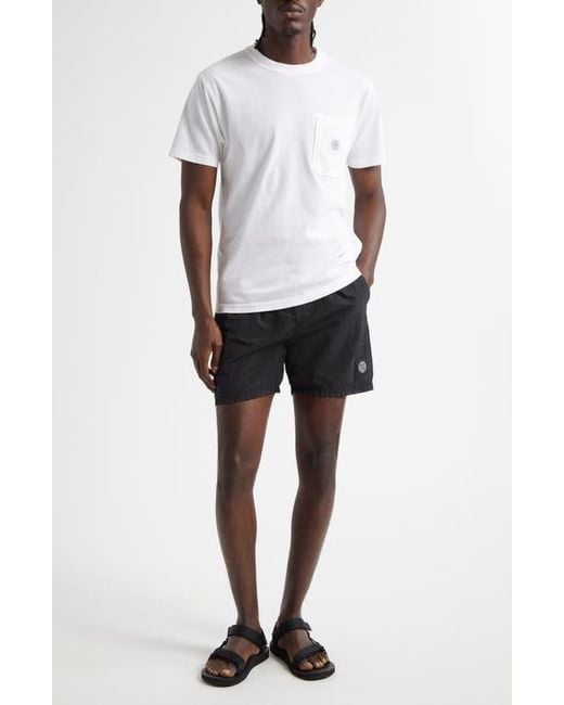 Stone Island Black Compass Logo Patch Swim Trunks for men