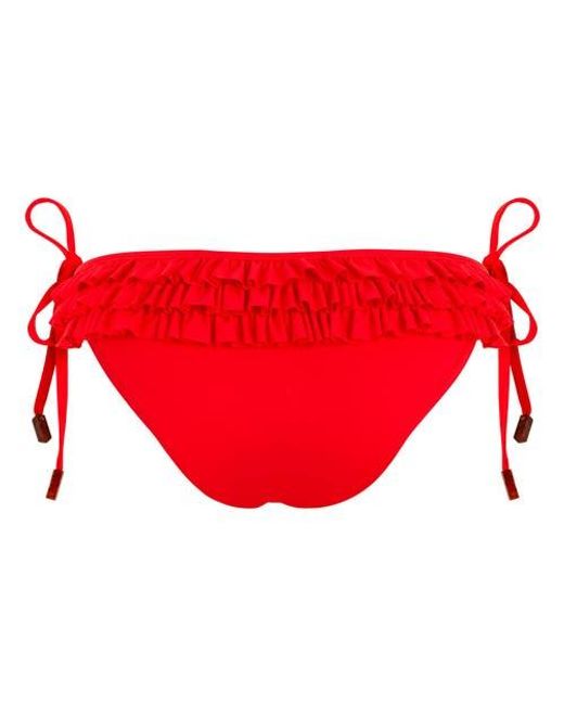 Vilebrequin Red Solid Side Tie Bikini Bottom With Ruffle