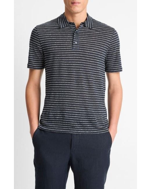 Vince Blue Striped Linen Jersey Polo Shirt for men