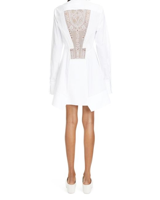 Givenchy White X Josh Smith Organza Inset Long Sleeve Poplin Shirtdress