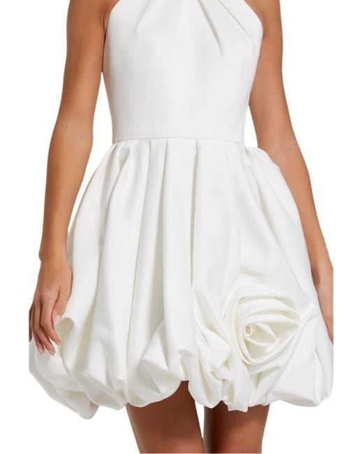 Mac Duggal Satin High Neck Sleeveless Bubble Hem Mini Dress in White | Lyst