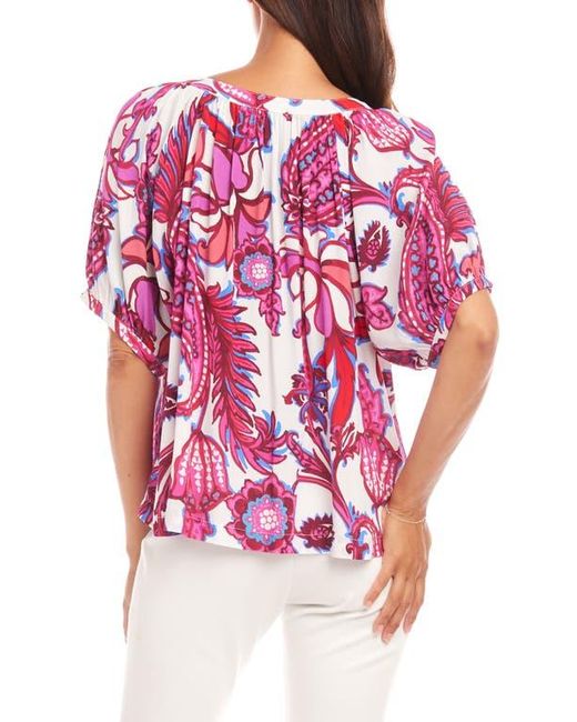 Karen Kane Red Floral Button-Up Peasant Top