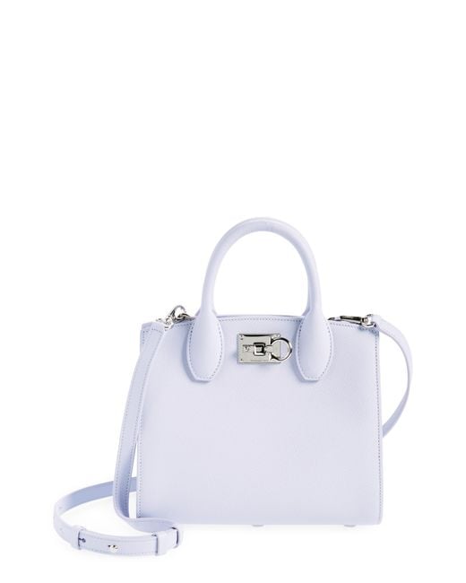 Ferragamo White Mini Studio Box Leather Top Handle Bag
