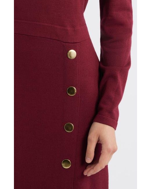 Julia Jordan Red Button Mock Neck Long Sleeve Midi Dress