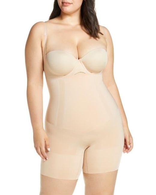 Spanx Natural Spanxsculpt Oncore Open Bust Mid Thigh Bodysuit