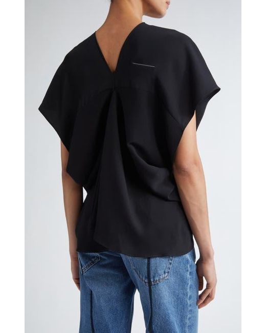 MM6 by Maison Martin Margiela Black Draped Short Sleeve Top