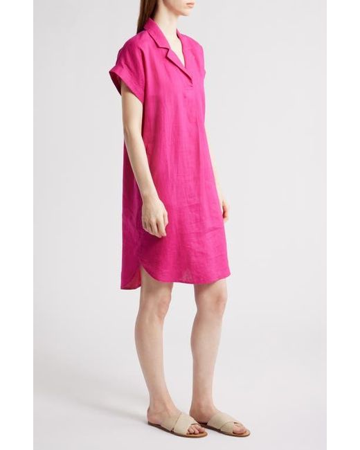 Eileen Fisher Pink Cuff Sleeve Organic Linen Shift Dress