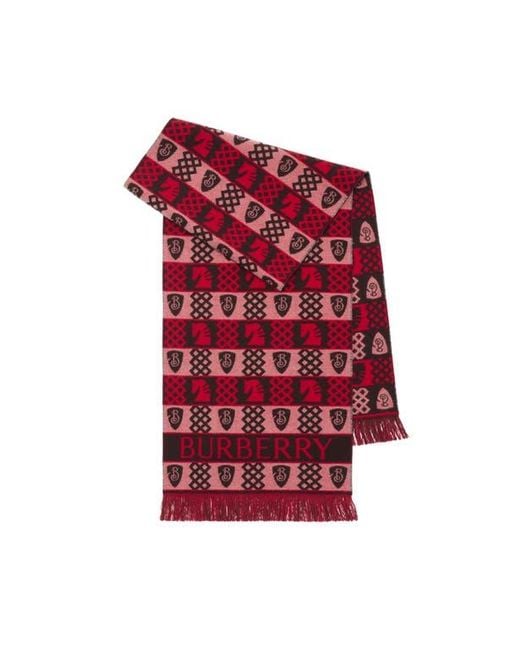 Burberry Red Chess Fair Isle Wool Scarf
