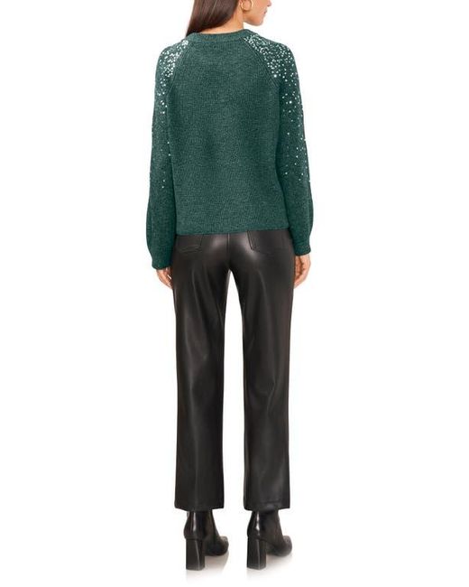Vince Camuto Green Sequin Crewneck Sweater