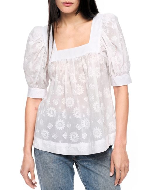 Smythe White Floral Embroidery Cotton Voile Top