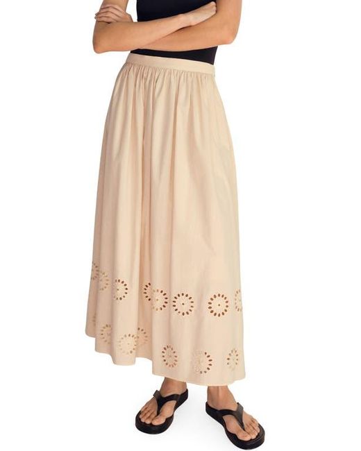 Mango Natural Eyelet Embroidered Cotton Midi Skirt