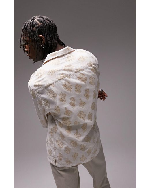 Topman Gray Sheer Floral Short Sleeve Cotton Blend Button-up Shirt for men