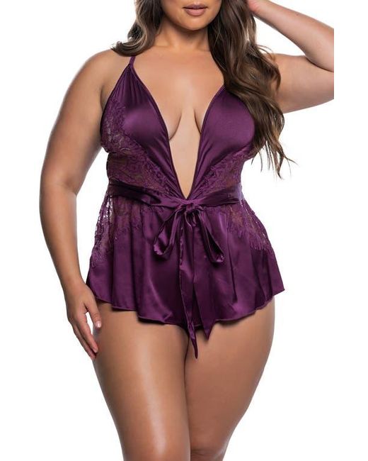 ROMA CONFIDENTIAL Purple Moonlight Kiss Lace Inset Satin Teddy