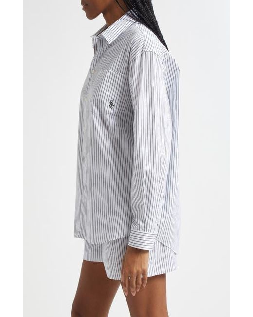 Sporty & Rich Gray Src Stripe Oversize Cotton Poplin Button-Up Shirt